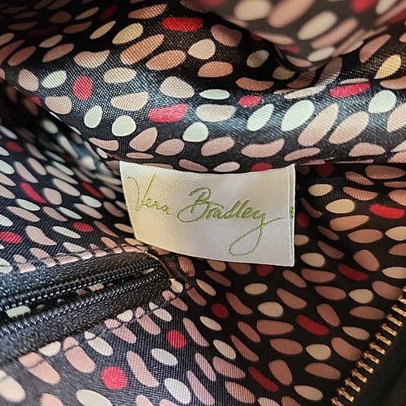 Vera Bradley Preppy Poly Satchel Bag Crossbody BLACK w/Red Trim Polka Dot Lining - Picture 9 of 16